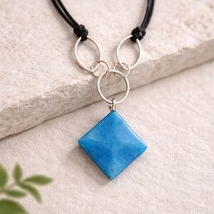Blue Turquoise-Style Square Pendant Necklace | Adjustable Cord